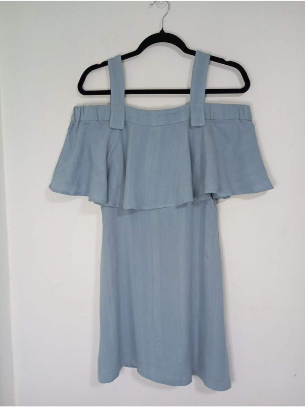 Lush Mini Dress Off-Shoulder Ruffle Overlay Straps Sz S Linen Blend Summer Style